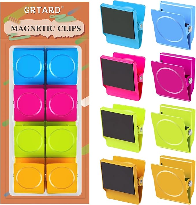 Grtard 8 Pack Magnetic Clips Heavy Duty, Colorful Strong Fridge Magnet Clips Heavy Duty, Metal Magnet Clips for Fridge, Clip Magnets, Magnetic Clips for Refrigerator, Locker, Whiteboard, Home, Office-DeskLoop Office