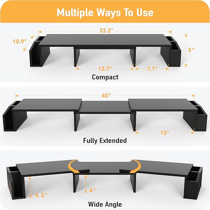 Simple Houseware Desk Dual Monitor Stand Riser with Drawer, Black-DeskLoop Office