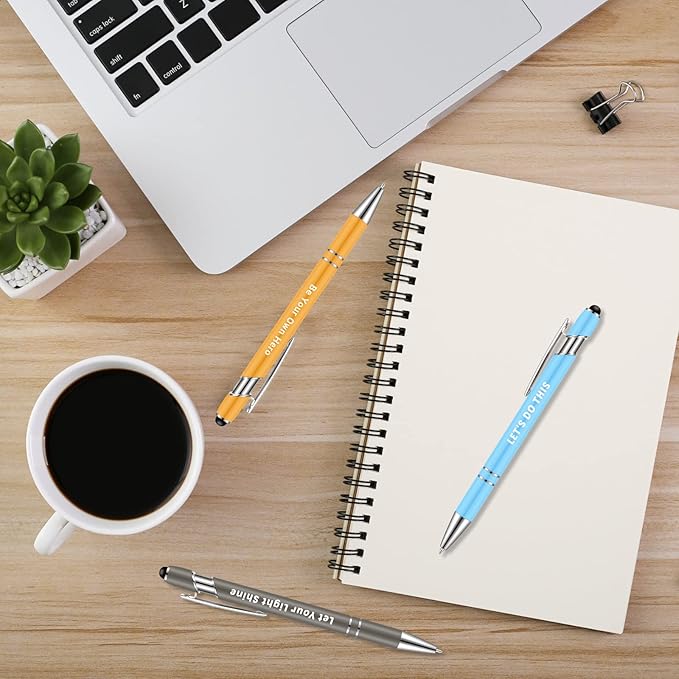 Lounsweer 100 Pieces Inspirational Ballpoint Pens with Motivational Messages, 20 Colors, 1mm Black Ink, Stylus Tip, Fun and Encouraging Gifts for Teachers, Students, Office and School Supplies-DeskLoop Office