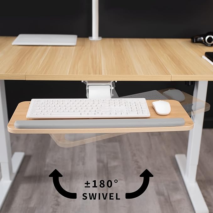 VIVO Adjustable Computer Keyboard and Mouse Platform Tray Ergonomic Under Table Desk Mount Drawer Underdesk Shelf, Light Wood, MOUNT-KB03C-DeskLoop Office