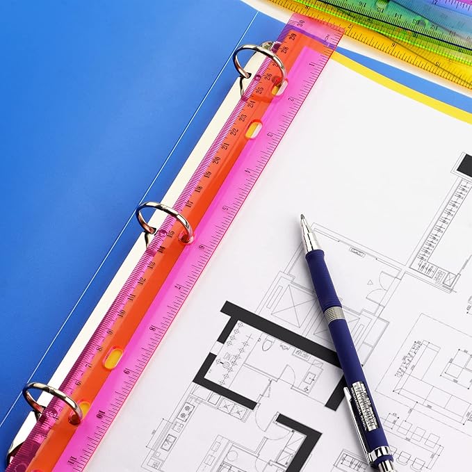 ZZTX 12 Pack Color Transparent Ruler Plastic Rulers 12 Inch, Metric Bulk Rulers with Inches and Centimeters, Kids Ruler for School, Home, Office-DeskLoop Office