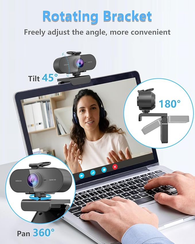 2K Webcam for PC Mac Laptop with Microphone,Full HD Web Cam for Streaming with Privacy Cover Sliders,USB C Web Camera for Desktop Computer Monitor,External Small Best Webcam For Microsoft Teams Gaming-DeskLoop Office