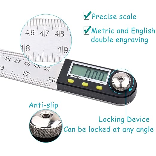 Delgada 20 inch/500mm Digital Protractor Stainless Steel Digital Display Angle Ruler Digital Angle Measuring Finder Tool for Woodworking-DeskLoop Office