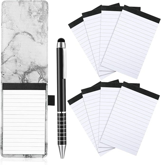 Outus 10 Pcs Pocket Notebook with Pen Set Included Mini Pocket Notepad Holder with 50 Lined Sheets, Metal Pen, 8 Pcs 3 x 5 Inch Memo Book Refills, 30 Lined Paper Per Note Pad (Marble Color)-DeskLoop Office