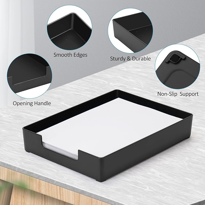 Stackable Letter Tray Paper Organizer, A4 Size Desk Holder for Letter Paper/Stationery/Desk Accessories, Black Holder File Organization for Office, School, Home Storage (2 Pack)-DeskLoop Office