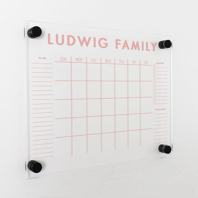 Personalized Clear Acrylic Calendar for Wall, Calendar Whiteboard for Wall, Dry Erase Wall Calendar, Wall Calendar Organizer System for Home (Block, Blush, 14"W x 11"H)-DeskLoop Office
