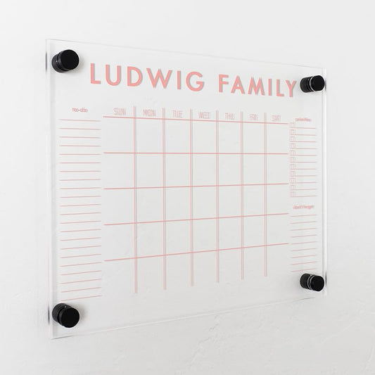 Personalized Clear Acrylic Calendar for Wall, Calendar Whiteboard for Wall, Dry Erase Wall Calendar, Wall Calendar Organizer System for Home (Block, Blush, 14"W x 11"H)-DeskLoop Office