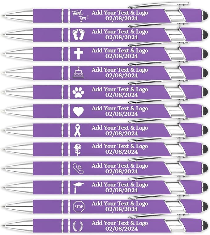 Personalized Pens with Name Logo or Message, Up to 1200 pcs Bulk Custom Metal Ballpoint Pen with Black Ink Customized Gift for Business, Graduation and Promotions(Purple)-DeskLoop Office