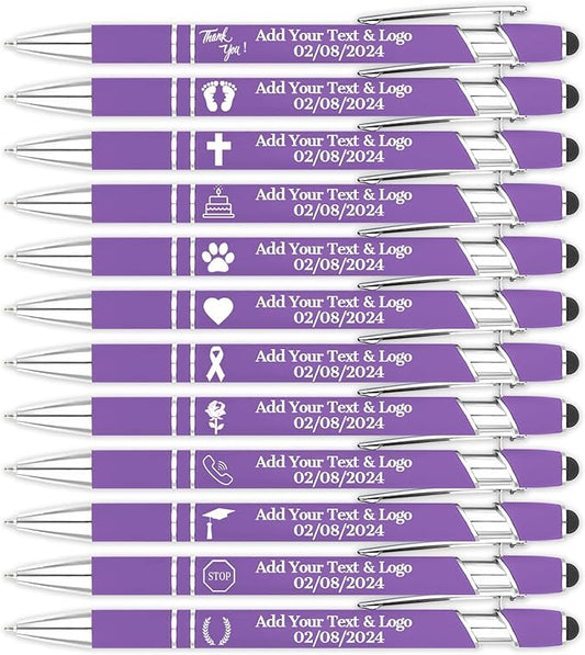Personalized Pens with Name Logo or Message, Up to 1200 pcs Bulk Custom Metal Ballpoint Pen with Black Ink Customized Gift for Business, Graduation and Promotions(Purple)-DeskLoop Office