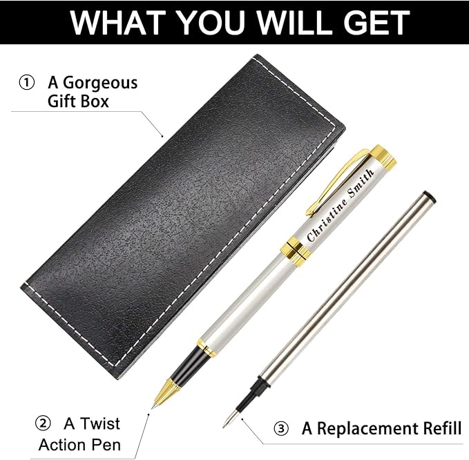 Amlion Personalized Pens Custom Engraved Pen with Name, Refillable Medium Refill, Personalized Gifts for Men Women-DeskLoop Office