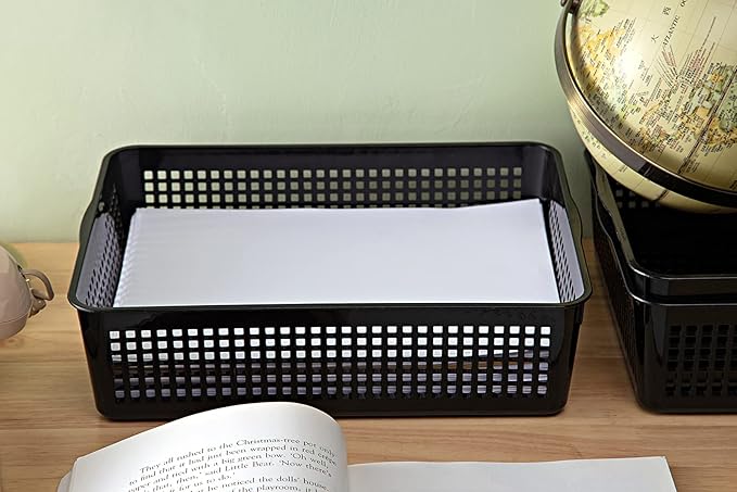 A4 Size Plastic Storage Basket,Desktop File Paper Letter Organizer Tray, 6-Packs (White+Black)-DeskLoop Office