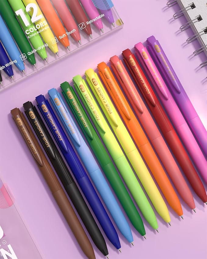 Four Candies Quick Dry Ink Colored Pens Set, 12 Colors Retractable Gel Pens - Image 8