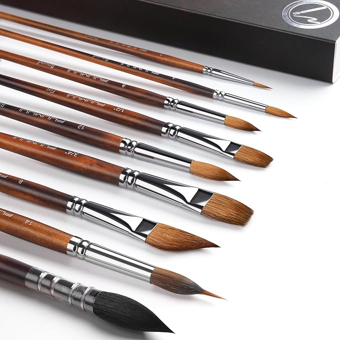 Watercolor Brushes Professional, Fuumuui 9pcs Sable Paint Brushes & Natural Squirrel Mop Brush Set with Extended Needle, Round Point, Flat, Dagger, Quill Wash for Watercolor Gouache Inks-DeskLoop Office