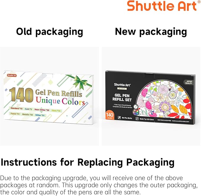 Gel Pen Refills, Shuttle Art 140 Colors (No Duplicates) Gel Pen Refills, 7 Color Types for Kids Adults Coloring Books Drawing Doodling Crafts Scrapbooking Journaling-DeskLoop Office