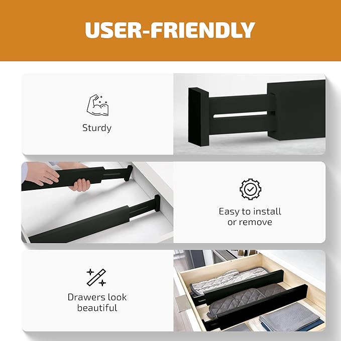 Bambüsi 4 Pack Drawer Divider - Bamboo 2.6" High, 12.5-17" Adjustable Drawer Organizers for Clothes, Expandable Dresser Separators in Bedroom/Bathroom/Kitchen/Office Organization and Storage (Black)-DeskLoop Office