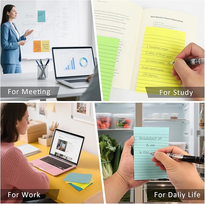 SACATR 36 Pads Lined Sticky Notes, Sticky Note Pads 4x6 inches, 12 Bright Color - Image 7