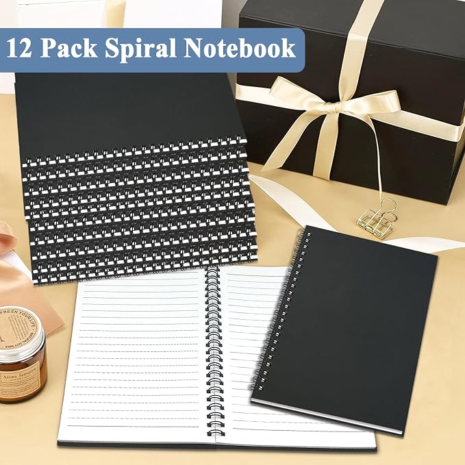 12Pack Small Spiral Notebook A5, 8.25x5.5” 120 Lined Pages Black Wide Ruled - Image 7