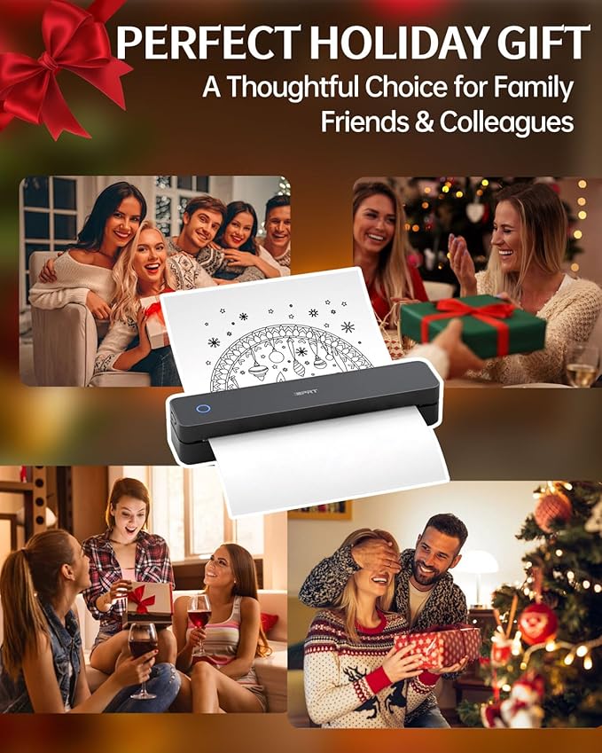 iDPRT Inkless Portable Printer for Travel, 300DPI Wireless Thermal Printer Support 8.5 x 11 Inch US Letter, A4, Small Bluetooth Printers Compatible with iOS, Android Laptop for Office Car Home, Black-DeskLoop Office