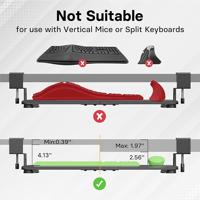BONTEC KMT01-PJ Under Desk Keyboard Tray, Pull-Out Keyboard & Mouse Platform with C-Clamp, 20 x 11.8 in Space-Saving Ergonomic Slide-Out Drawer, Black-DeskLoop Office
