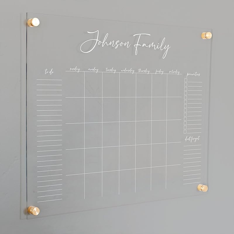 Personalized Clear Acrylic Calendar for Wall, Calendar Whiteboard for Wall, Dry Erase Wall Calendar, Wall Calendar Organizer System for Home (Cursive, White, 23"W x18.5"H)-DeskLoop Office