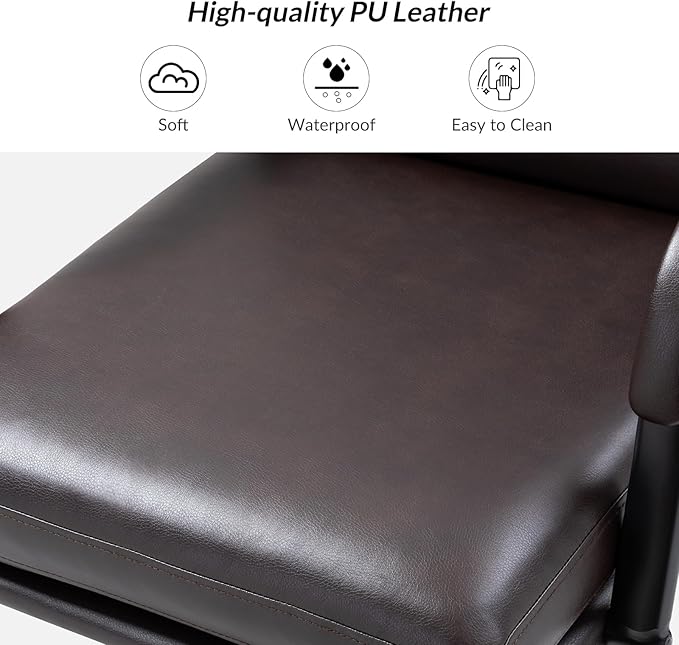 HULALA HOME Modern Faux Leather Home Office Chair with Tilt Lock & Metal Base, Desk Chair with Wheels & Padded Cushion, 360° Swivel Wide Seat Computer Task Chair, Brown-DeskLoop Office