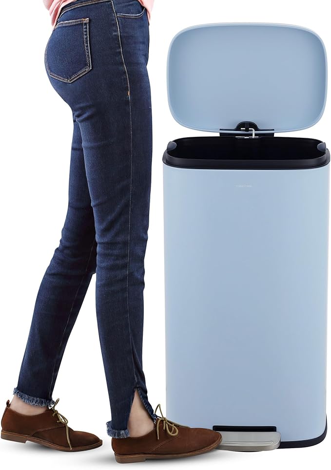 happimess HPM1006H Connor Rectangular 13-Gallon Trash Can with Soft-Close Lid and Free Mini Trash Can, Fingerprint Resistant, Modern, Minimalistic for Home, Kitchen, Office, Bathroom, Tide Pool Blue-DeskLoop Office