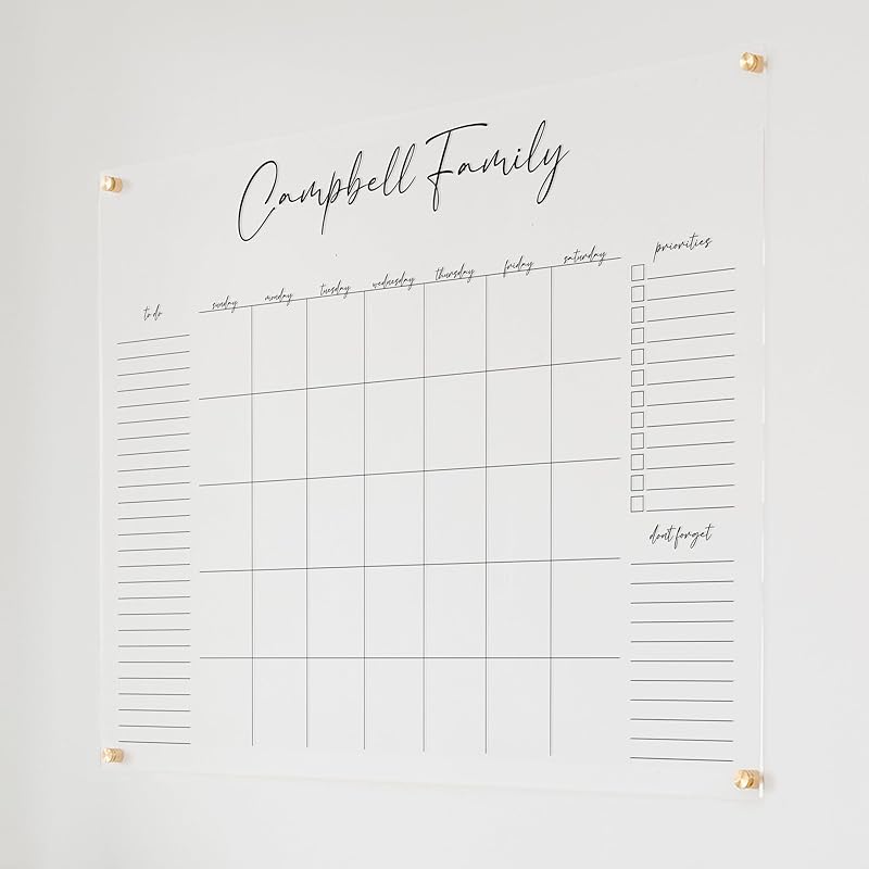 Personalized Clear Acrylic Calendar for Wall, Calendar Whiteboard for Wall, Dry Erase Wall Calendar, Wall Calendar Organizer System for Home (Cursive, Black, 47.5"W x 36"H)-DeskLoop Office