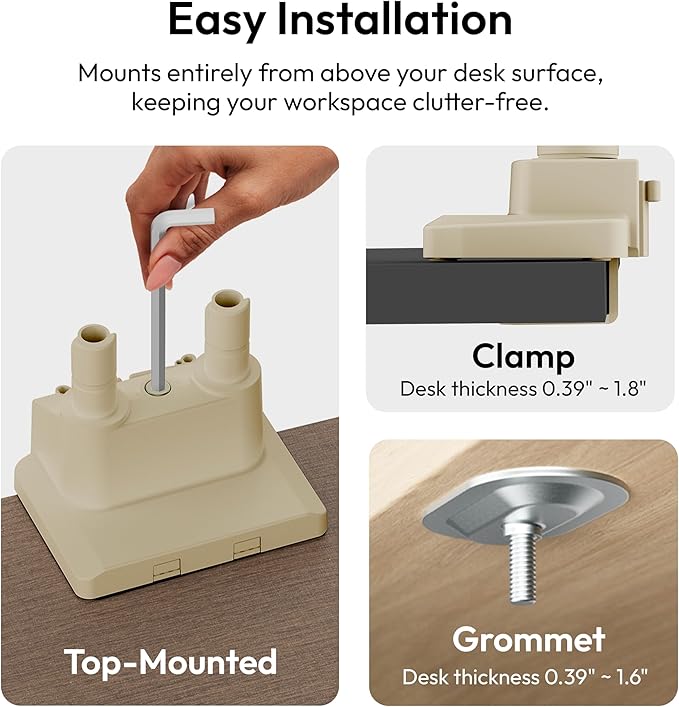 Pixio PS1D Wave Beige Dual Monitor Arm Stand Desk Mount - Fits up to 32 inches Monitors and up to 19.8lbs. VESA Compatibility and Integrated Cable Management-DeskLoop Office