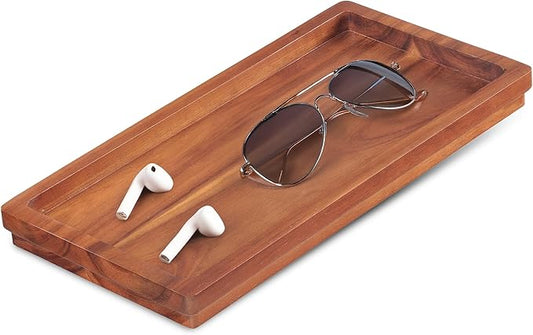 Demigo Acacia Wood Valet Tray & Catchall (11.9x6x1 inch) - Wooden Desk Organizer for Office Supplies, Keys, Wallet & Mail - Entryway & Nightstand Decor-DeskLoop Office