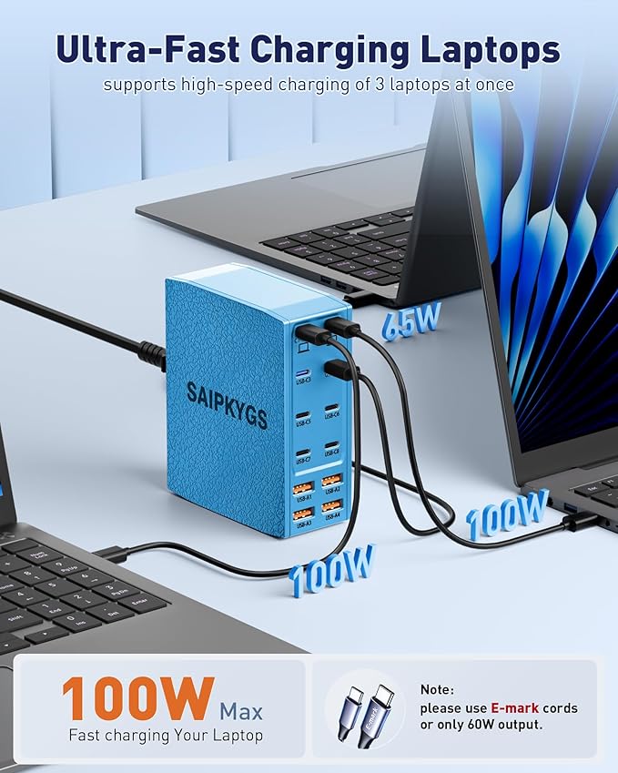 Charging Station (600W),12-Port USB C Charger Block with Dual 100W PD USB-C Fast Charging Station Hub for MacBook Pro/Air/All iPad iPhone 17/16 15/14/13/Pro Max/Samsung Galaxy Note(Blue)-DeskLoop Office
