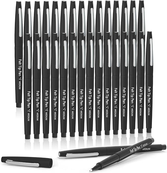 Lelix Felt Tip Pens, 30 Black Pack, 0.7mm Medium Point, Felt Tip Markers Pens for Journaling, Writing, Note Taking, Planner, Perfect for School Office and Art Supplies-DeskLoop Office