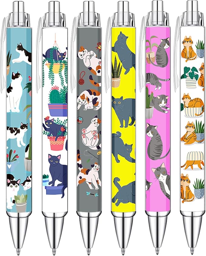 Idealmuzik 6 Cat Pens for Cat Lovers,Cute Kawaii Funny Cats Kitty Themed Paw Ballpoint Gel Pen, Japanese Stationary Notebook Diary For Women Office Worker Supplies Stuff Decor Desk Accessories Gifts-DeskLoop Office