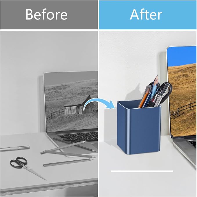 Pen holder, square pen cup, Metal pen pencil holder, desktop pencil cup - Image 7