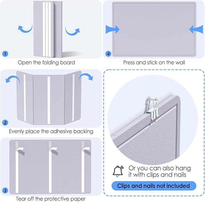 MaxGear Large Bulletin Board 36" x 24", Foldable Felt Board Vision Board Supplies, Cork Board for Office, Home, School, Small Pin Boards for Walls Decorative Display Board Moonlight Gray-DeskLoop Office
