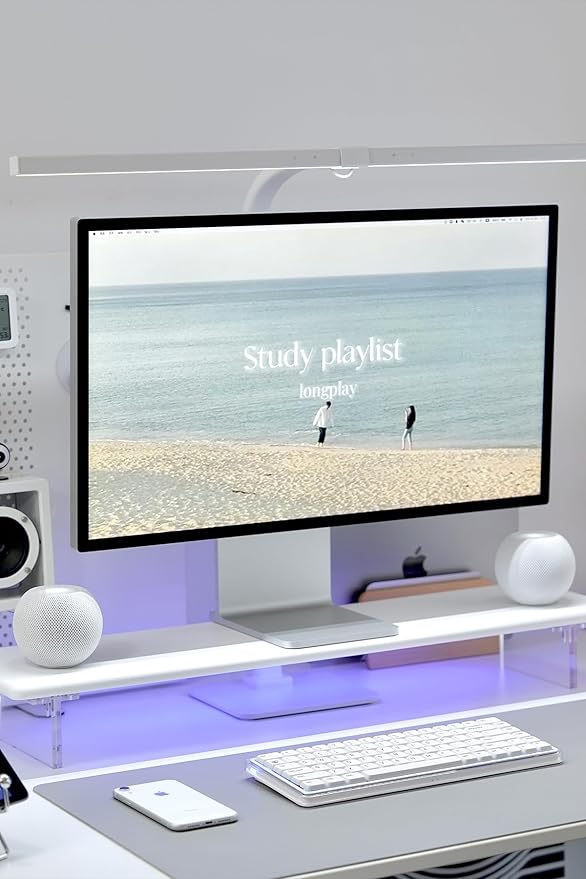 Bamboo Monitor Stand Riser with Acrylic Legs for Desk,31.5 Inches Desktop Shelf Supports for PC Computer Monitor, Laptops, Printer, Speakers (White)-DeskLoop Office