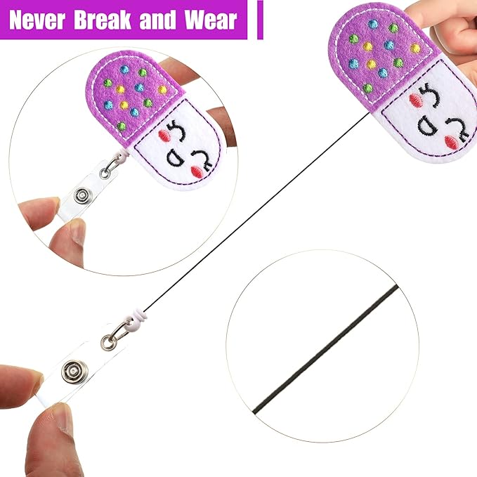 Zonon Nurse Felt Retractable, Pill Bandage Syringe Badge Reels Cute ID Badge Holder with Alligator Clip Nurse Holiday Gifts for Doctor Teacher Student