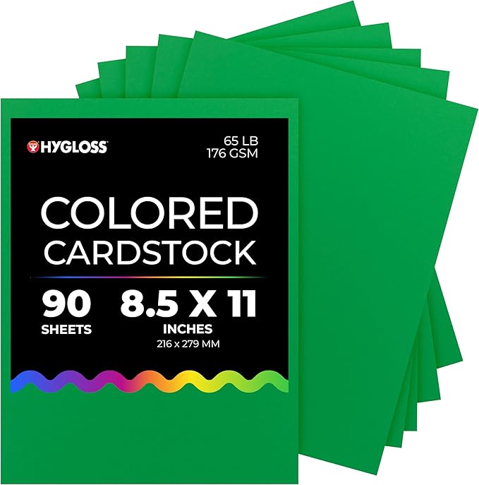 Hygloss Dark Green Bright Colored Cardstock - 8.5x11-Inch, 90 Sheets, 65 lb/ 176 gsm, Fade-Resistant, Acid-Free Color Card Stock Paper-DeskLoop Office