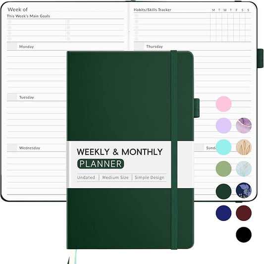 Undated Weekly Planner for 2025, Forvencer Simplified Weekly & Monthly Calendar Planner, Cute Daily Organizer Notebook, Agenda Journal to Track Goals & Tasks, Start Anytime, A5 Size, Dark Green-DeskLoop Office