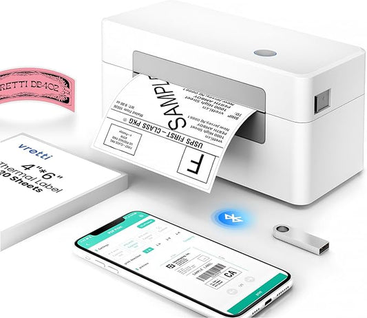 vretti Bluetooth Shipping Label Printer - 4x6 Thermal Printer for Shipping Packages and Small Businesses, Label Printer Supports Android/iPhone/Windows, Compatible with Shopify, Ebay, USPS, Amazon-DeskLoop Office