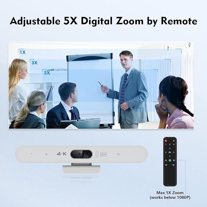 TOALLIN 4K Webcam with Microphone and Speaker, All-in-One Video Conferencing Camera, USB Video Bar, AI Auto-Framing & Speaker-Tracking, Conference Room Web Camera for Laptop, Meetings, Video Calls-DeskLoop Office