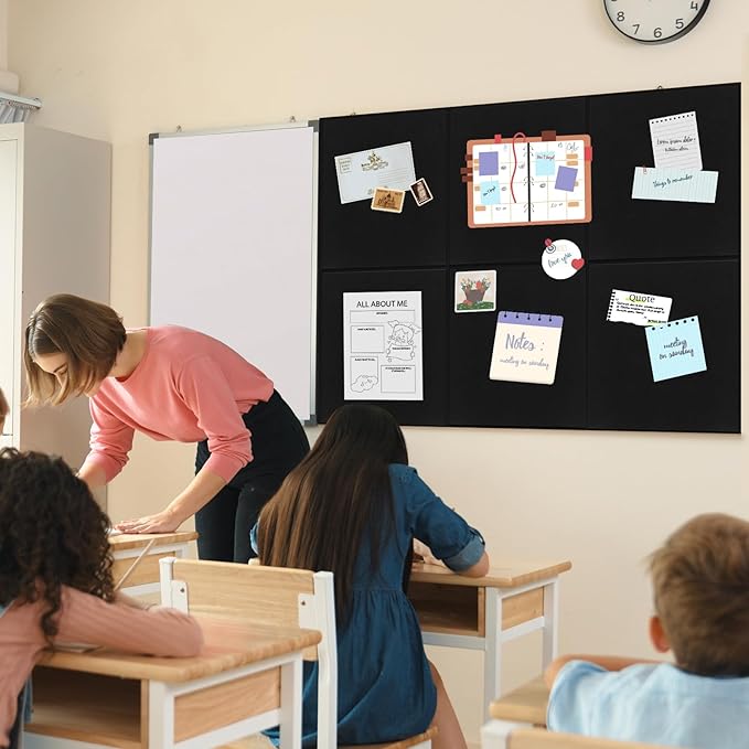 Smarpau Large Cork Board, Black Bulletin Board for Walls 48"x36", 12 Pack Pin Board Felt Wall Tiles with 35 Pushpins 50 Removable Security Stickers, Cork Boards for Office Home Decoration-DeskLoop Office