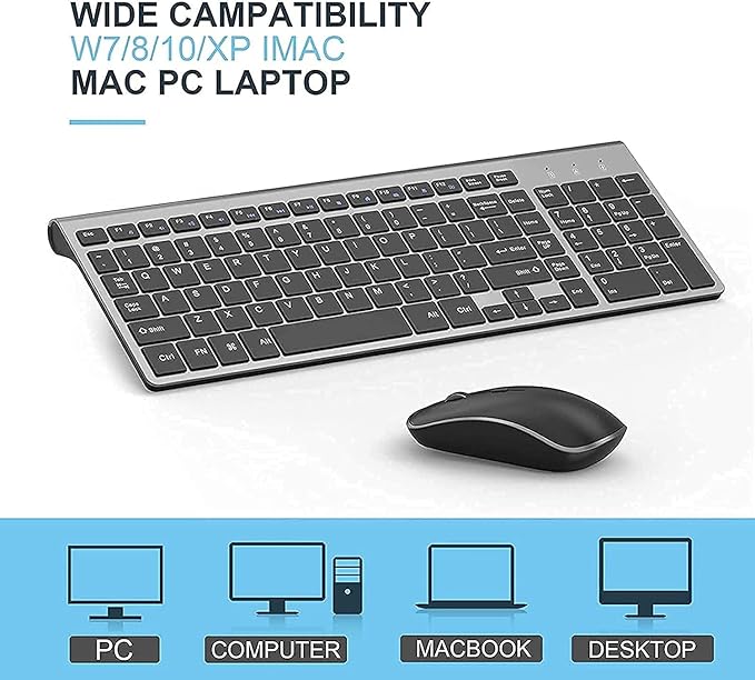 JOYACCESS Wireless Keyboard and Mouse,2.4G Ergonomic and Slim Wireless Computer Keyboard Mouse Designed for Windows, PC, Laptop,Tablet - Black Grey-DeskLoop Office