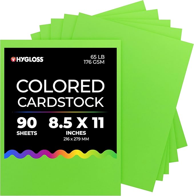 Hygloss Light Green Bright Colored Cardstock - 8.5x11-Inch, 90 Sheets, 65 lb/ 176 gsm, Fade-Resistant, Acid-Free Color Card Stock Paper-DeskLoop Office