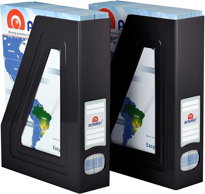 Acrimet Magazine File Holder, Durable Rack, Space-Saving Organizer (Plastic) (Black Color) (2 pack)-DeskLoop Office