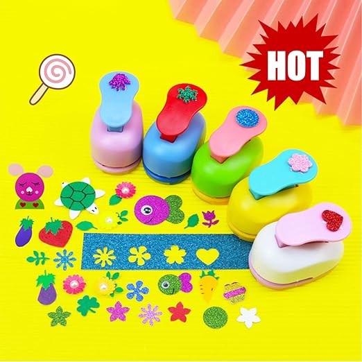 6 Pcs Colorful Craft Hole Punch with 10 Glitter Cardstock Papers, Decorative Scrapbook Paper Puncher Set, Different Shape Paper Hole Puncher Set for Office Supplies (6 Pcs- Different Shapes)-DeskLoop Office