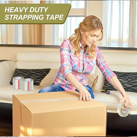 Treela 20 Rolls 1 Inch x 60 Yards Filament Strapping Tape Transparent Reinforced Fiberglass 5.5 Mil Heavy Duty Packing Shipping Tape for Sealing Binding Fixing-DeskLoop Office