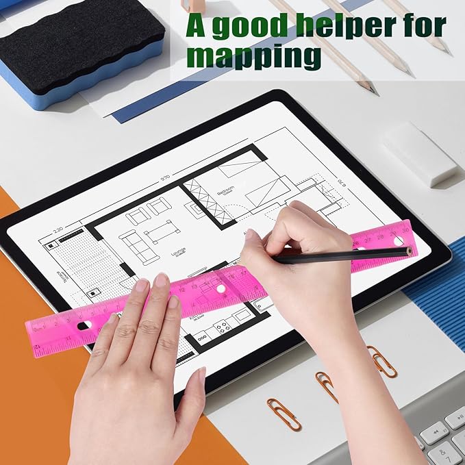 28 Pack Plastic Ruler 12 Inch Transparent Rulers - Metric Bulk for Kids School Office Classroom, Pink-DeskLoop Office