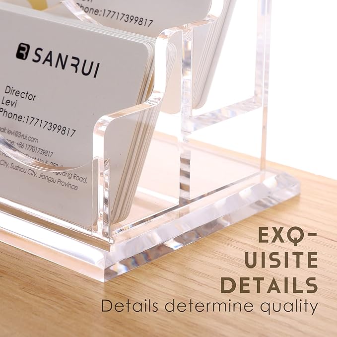 SANRUI Clear Horizontal Business Card Holder Stand for Desk, Acrylic Desktop Display Name Cards Holders Organizer Storage Rack,for Exhibition, Home , Office ,2 Tier 4 Pocket, 240 Card Capacity-DeskLoop Office
