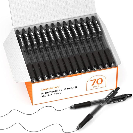 Shuttle Art Black Gel Pens, 70 Pack Retractable Medium Point Rollerball Gel Ink Pens Smooth Writing with Comfortable Grip for Office School Home Work-DeskLoop Office