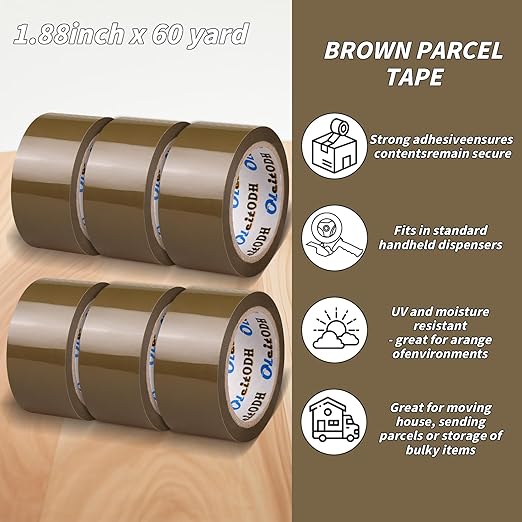 36 Rolls Brown Packing Tape with Dispenser, 1.88" X 60 yd Shipping Tape Bulk, Total 2160 yards, 2.6 mil, 3" Core, Tan Packing Tape Refills, Carton Sealing Tape for Moving Boxes, Package, Mailing-DeskLoop Office